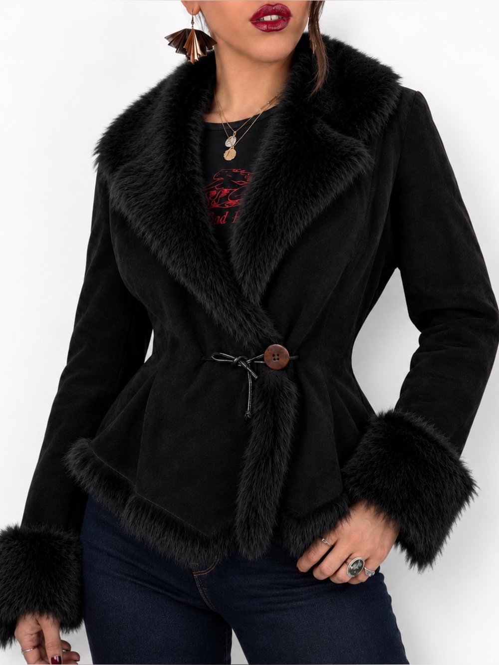 Rizal Black Lamb Shearling Penny Lane Coat